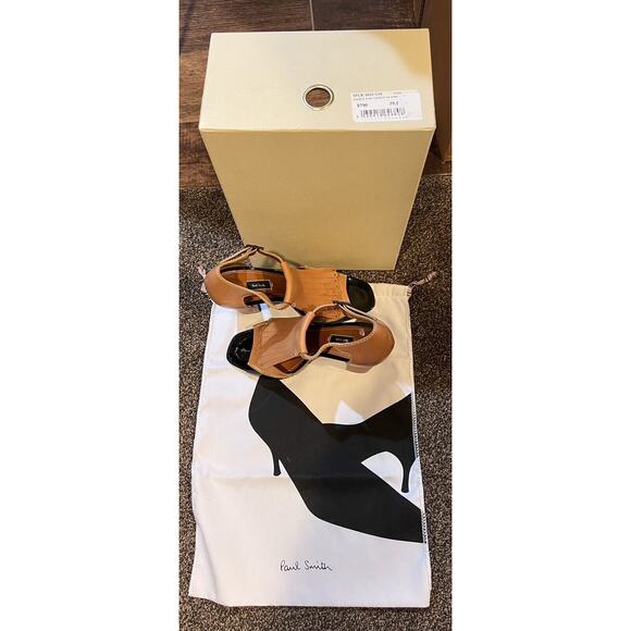 PAUL SMITH Womens Shoes Leather Tan & Black Patent Kilte Flap us 39.5 Heels 8.5 - Picture 10 of 14